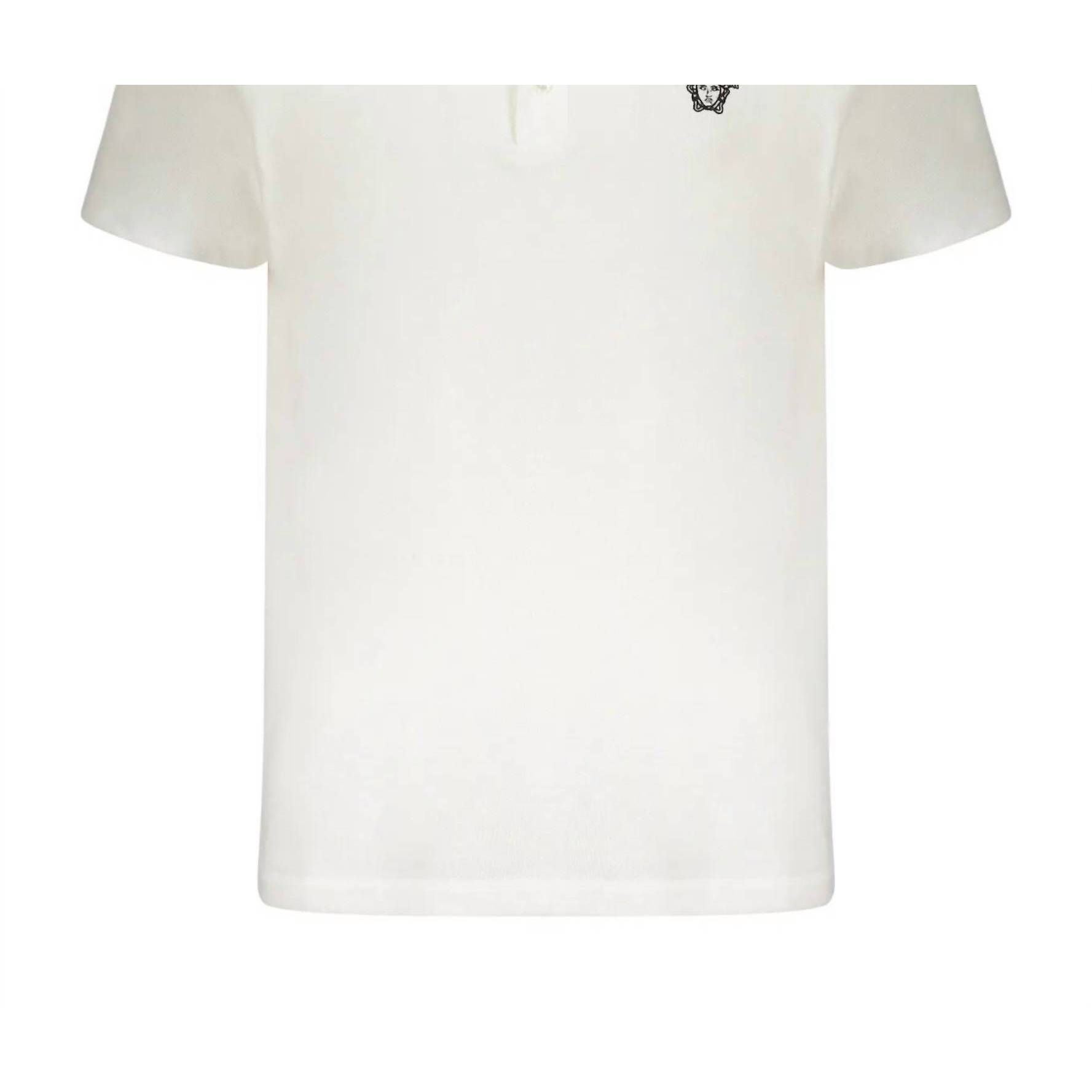 New Versace Men's Embroidered Cotton Polo Shirt In White